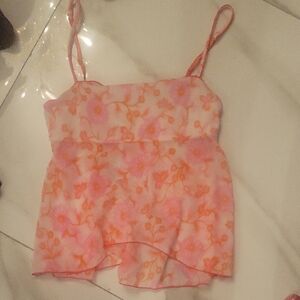 Cosabella Pink & Orange Floral Mesh Cami